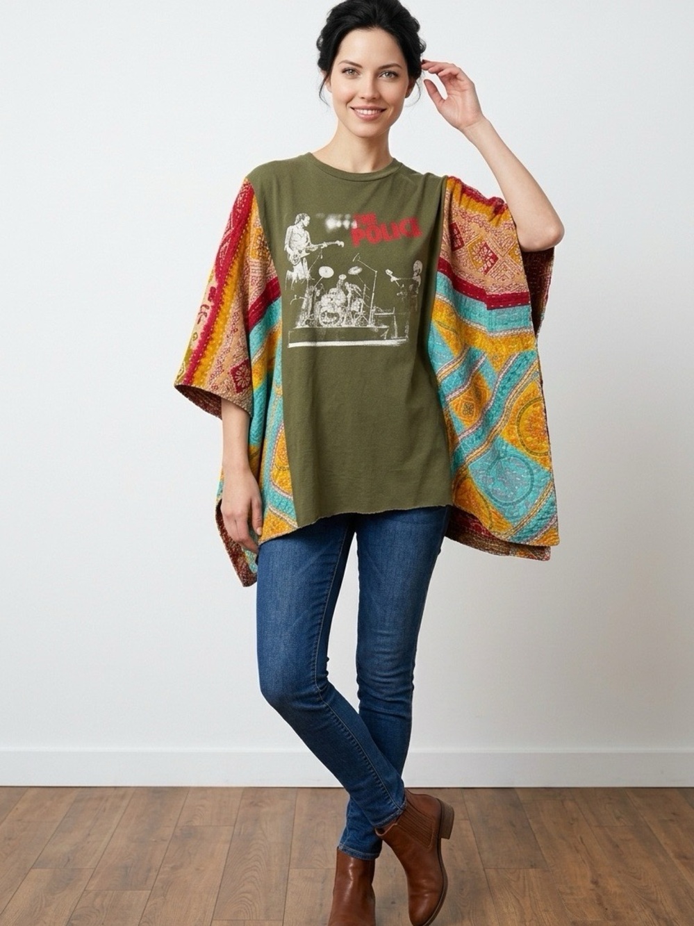 Handcrafted Upcycled The Police Kantha Tunic NWT One Size